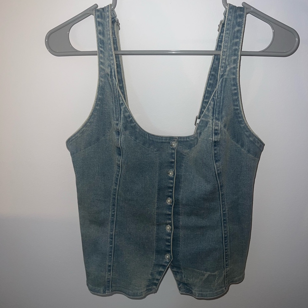 Free People Light Blue Denim Top